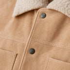Biscotti Beige Suede Leather Trucker Jacket For Men Beige – Fabric and Detail Close-Up