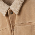 Biscotti Beige Suede Leather Trucker Jacket For Men Beige – Fabric and Detail Close-Up