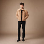 Biscotti Beige Suede Leather Trucker Jacket For Men Beige – Full Look
