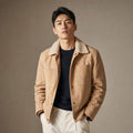 Biscotti Beige Suede Leather Trucker Jacket For Men Beige – Product Photo