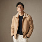 Biscotti Beige Suede Leather Trucker Jacket For Men Beige – Product Photo