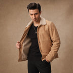Biscotti Beige Suede Leather Trucker Jacket For Men in Beige – Tarlano Premium Menswear
