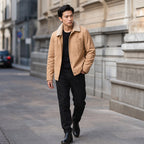 Biscotti Beige Suede Leather Trucker Jacket For Men Beige – Styled Editorial Shot