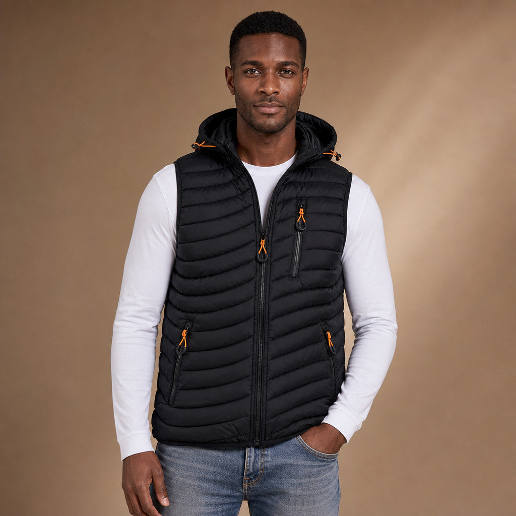 Windproof Puffer Vest Lightweight Sleeveless Black – Product Photo