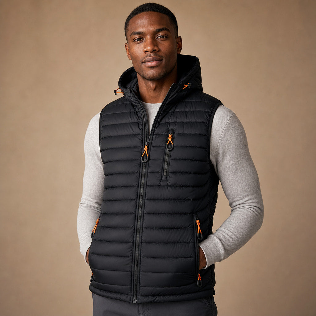 Windproof Puffer Vest Lightweight Sleeveless in Black – Tarlano Premium Menswear