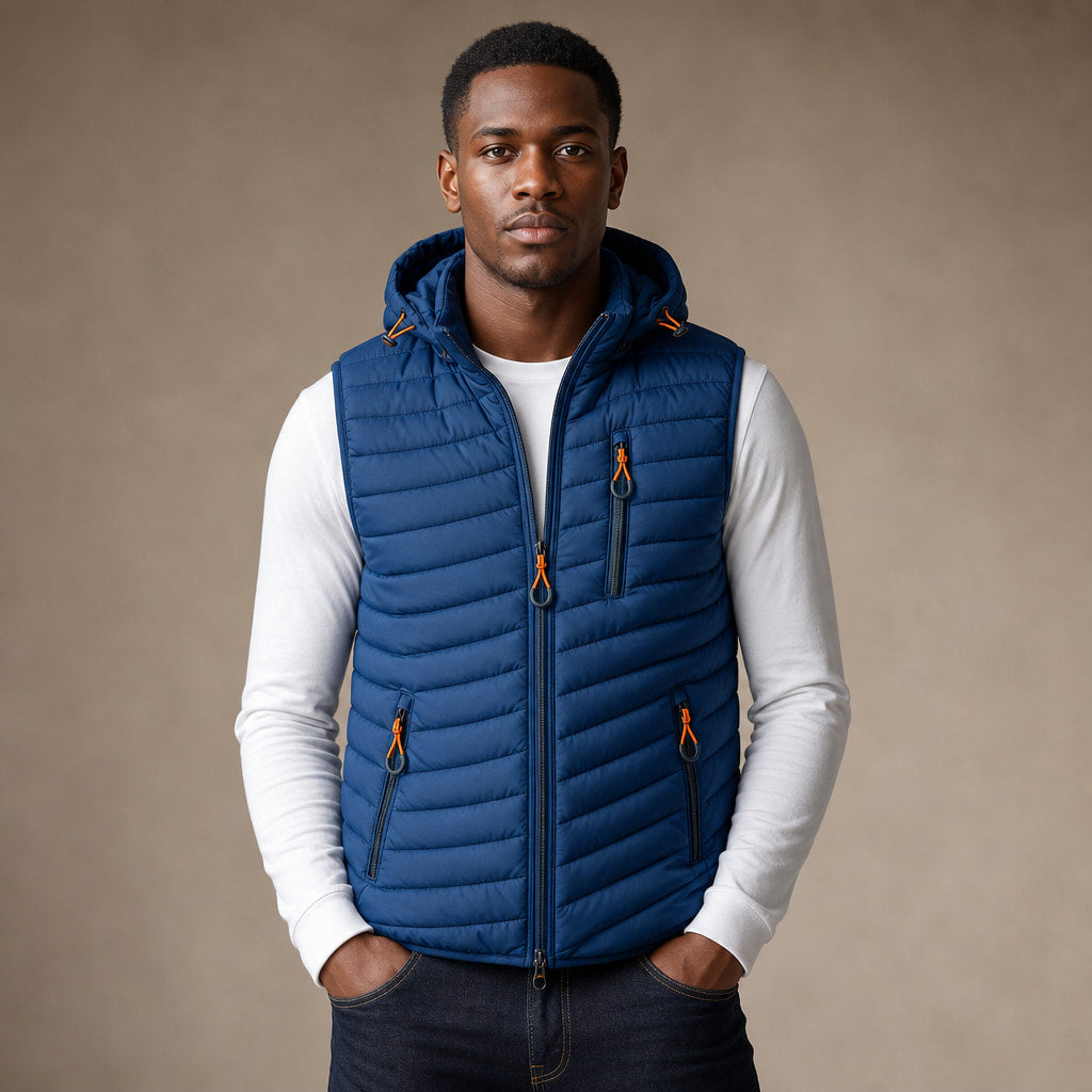 Windproof Puffer Vest Lightweight Sleeveless Blue – Product Photo