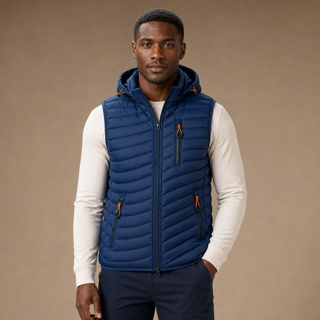 Windproof Puffer Vest Lightweight Sleeveless in Blue – Tarlano Premium Menswear