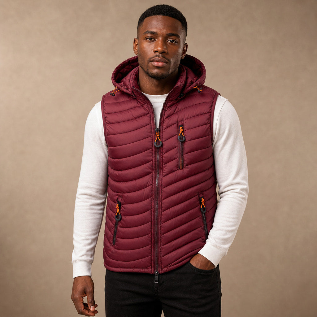Windproof Puffer Vest Lightweight Sleeveless in Dark Red – Tarlano Premium Menswear