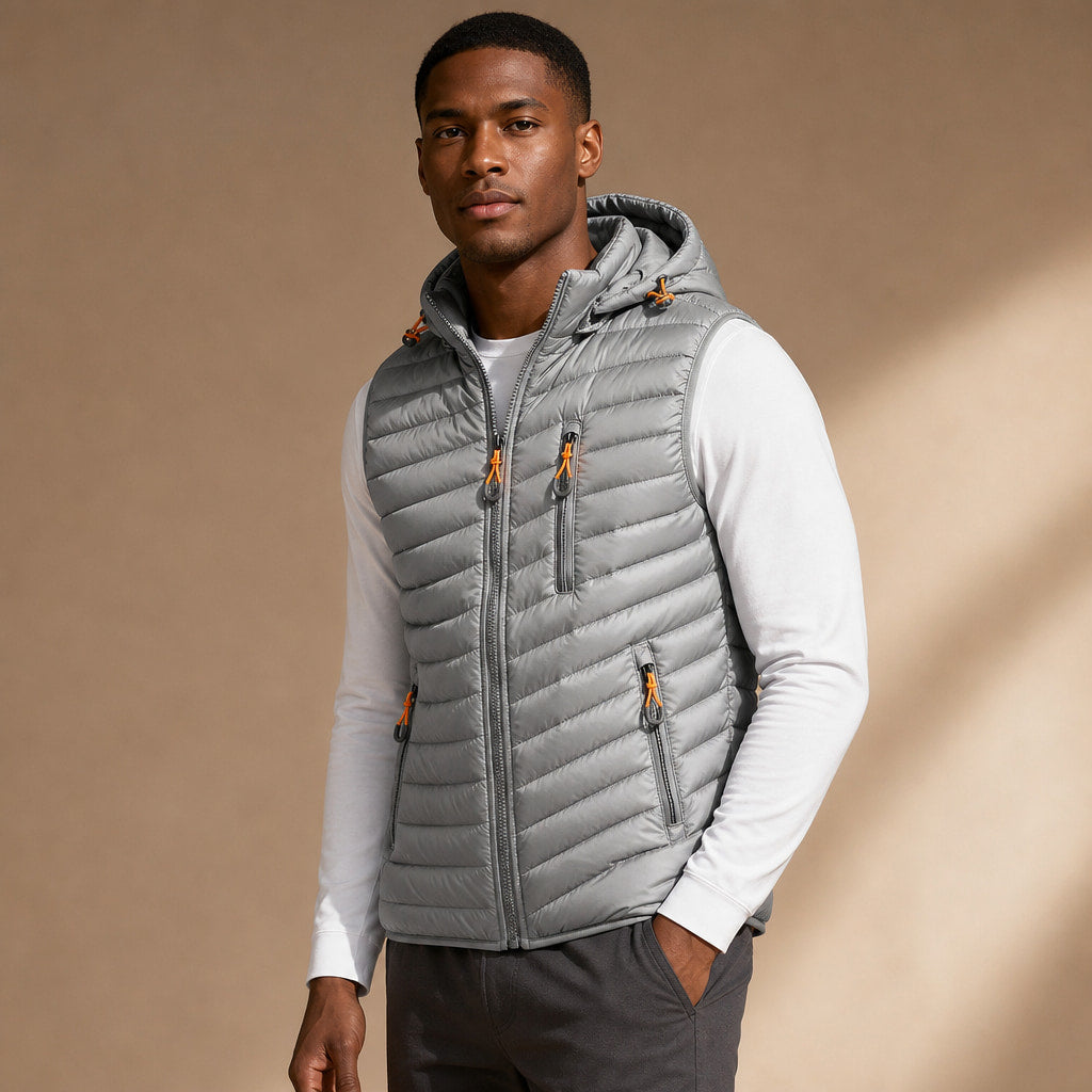 Windproof Puffer Vest Lightweight Sleeveless Silver – Side Angle View
