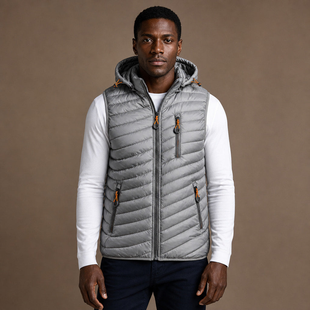Windproof Puffer Vest Lightweight Sleeveless Silver – Product Photo