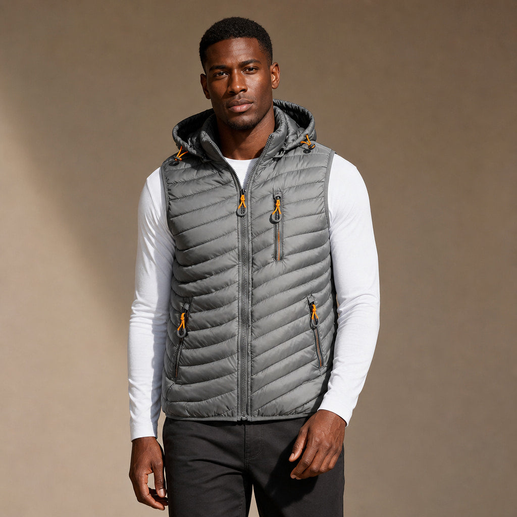 Windproof Puffer Vest Lightweight Sleeveless in Silver – Tarlano Premium Menswear