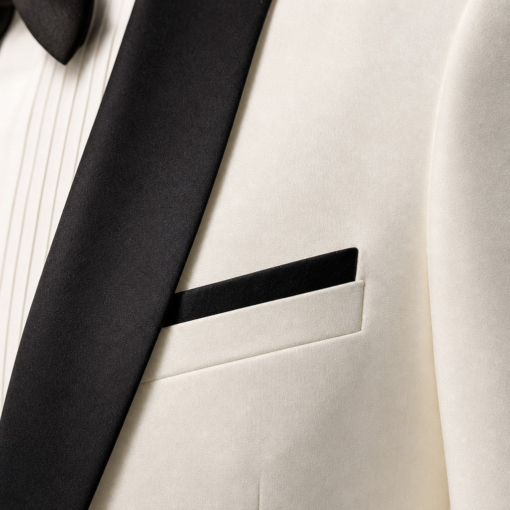 Tuxedo Suit Shawl Lapel White White – Fabric and Detail Close-Up