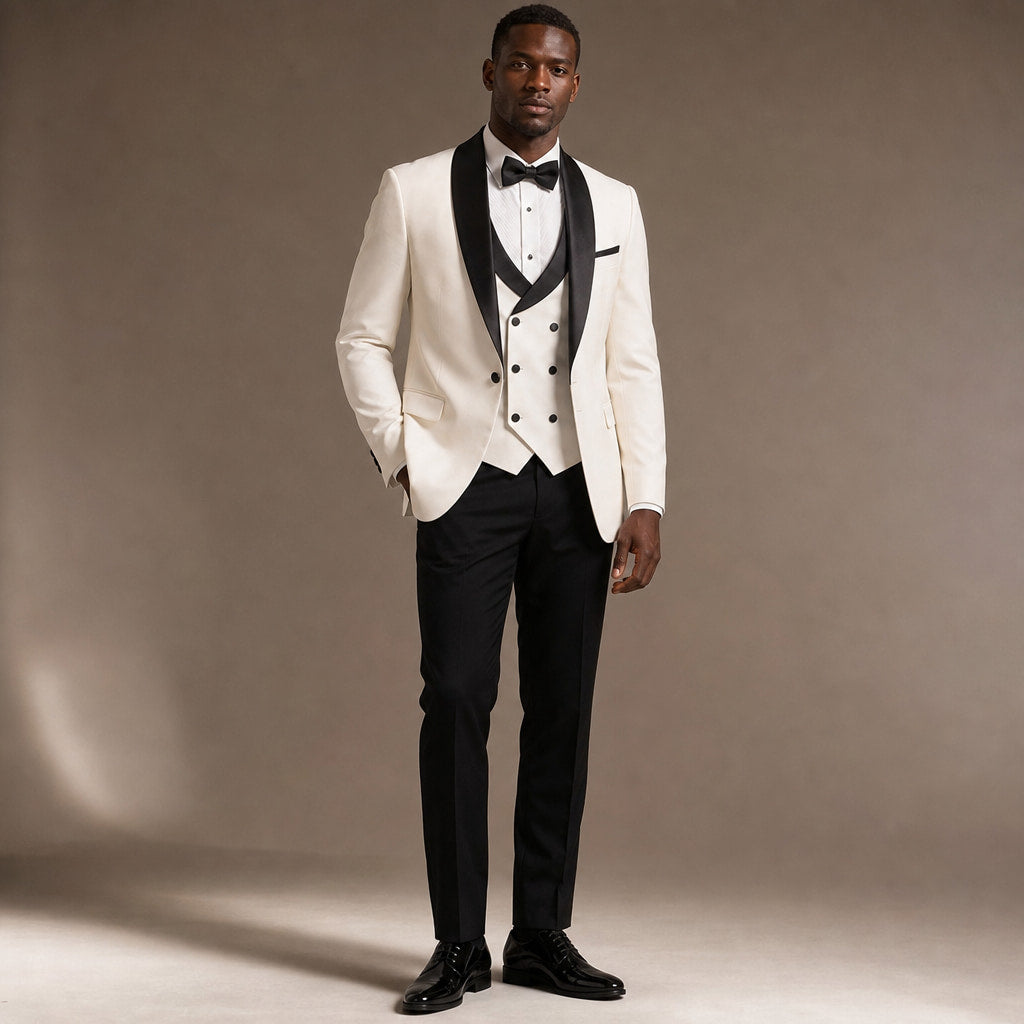 Tuxedo Suit Shawl Lapel White White – Full Look