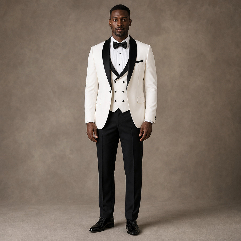 Tuxedo Suit Shawl Lapel White White – Product Photo
