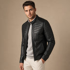 Quilted Leather Jacket Black Black – Side Angle View