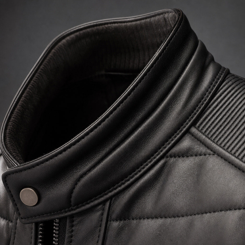 Quilted Leather Jacket Black Black – Fabric and Detail Close-Up