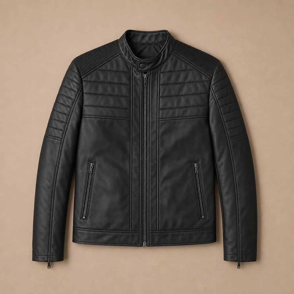 Quilted Leather Jacket Black Black – Flat Lay Product Photo