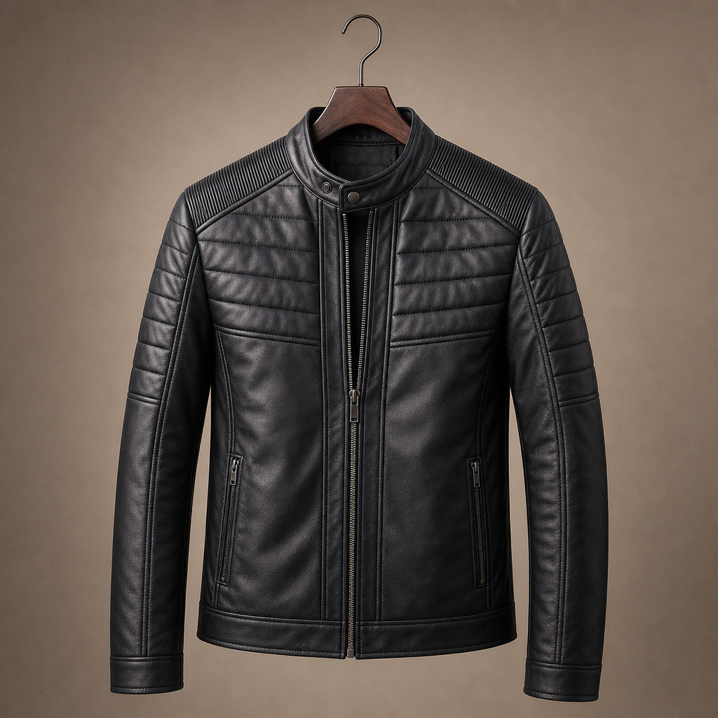 Quilted Leather Jacket Black Black – Product Photo