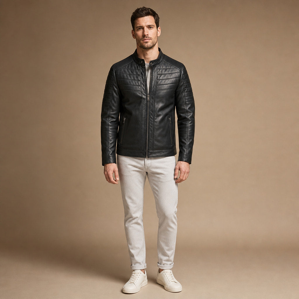 Quilted Leather Jacket Black in Black – Tarlano Premium Menswear