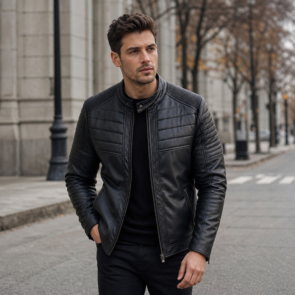 Quilted Leather Jacket Black Black – Styled Editorial Shot