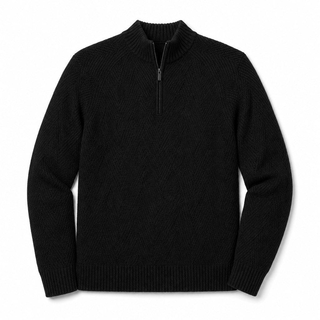 Quarter Zip Sweater Knit Pullover Black – Product Photo
