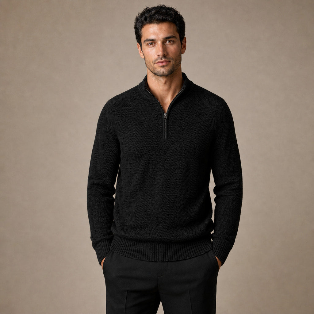 Quarter Zip Sweater Knit Pullover in Black – Tarlano Premium Menswear