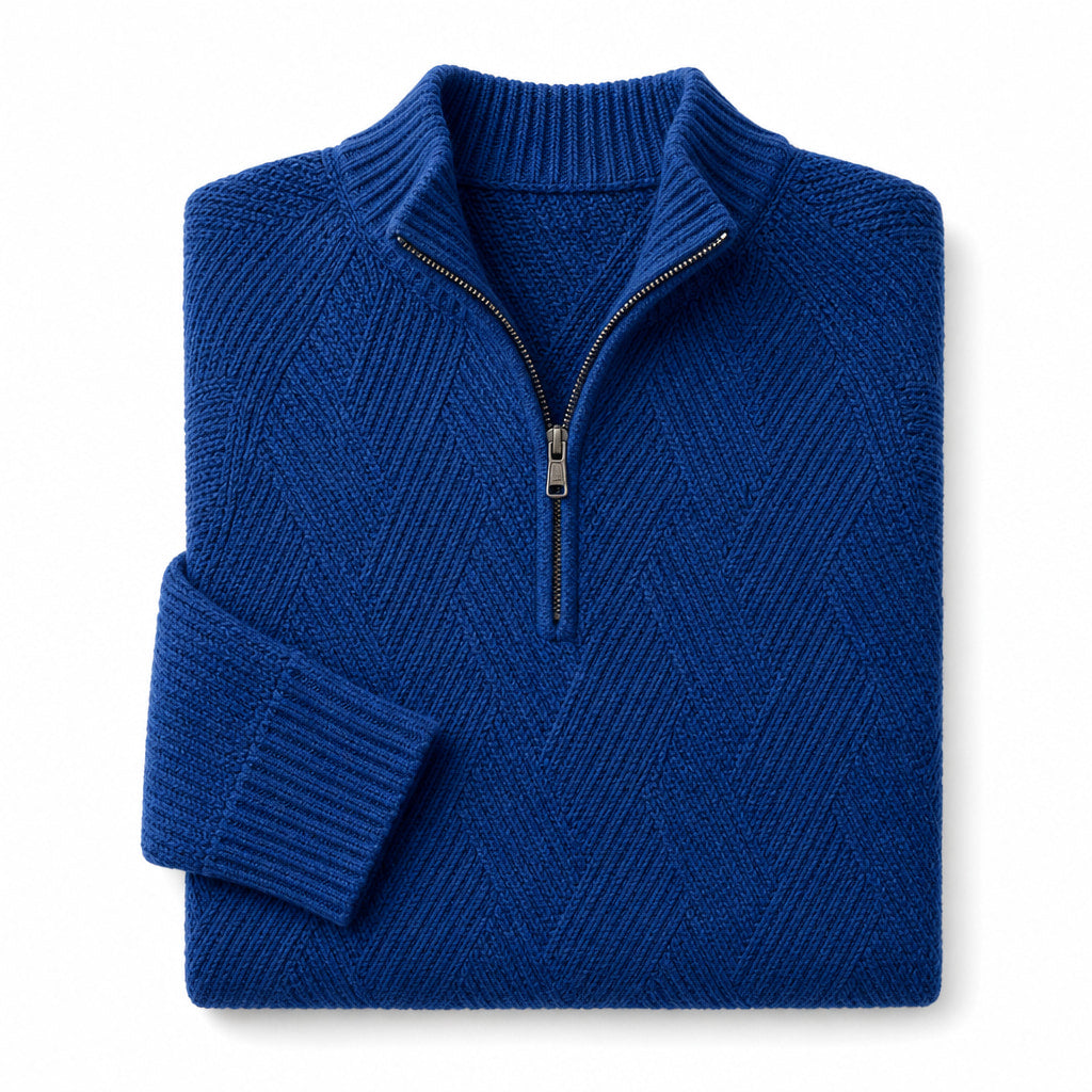 Quarter Zip Sweater Knit Pullover Blue – Product Photo