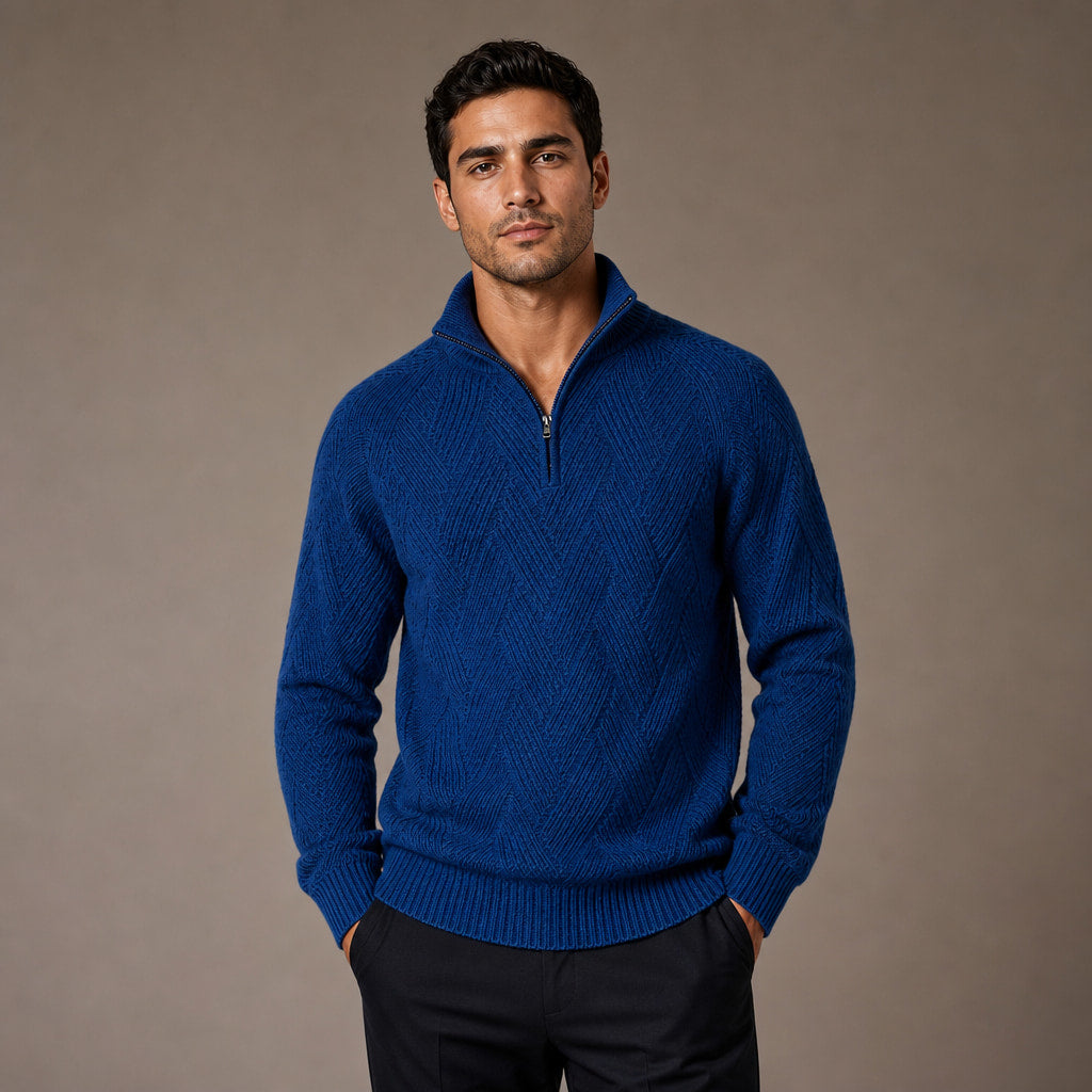 Quarter Zip Sweater Knit Pullover in Blue – Tarlano Premium Menswear