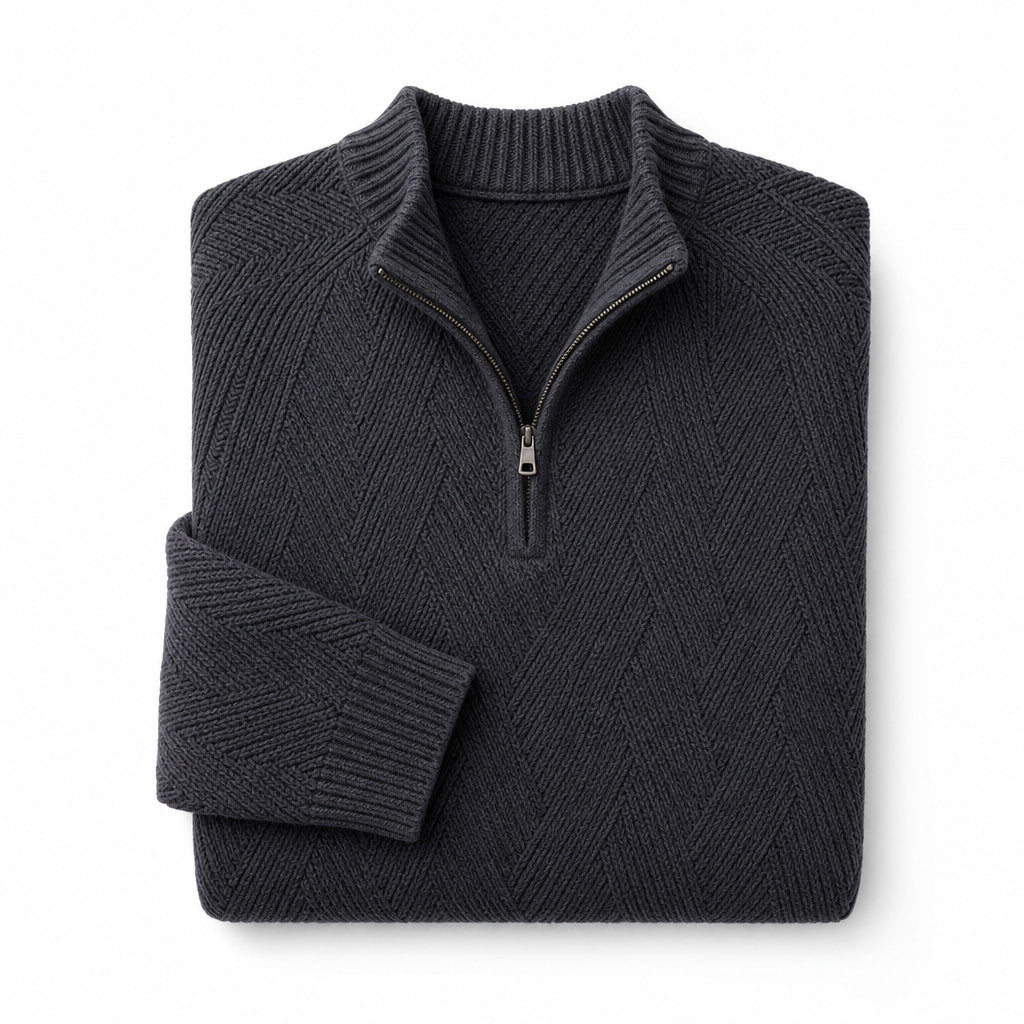 Quarter Zip Sweater Knit Pullover Gray – Product Photo