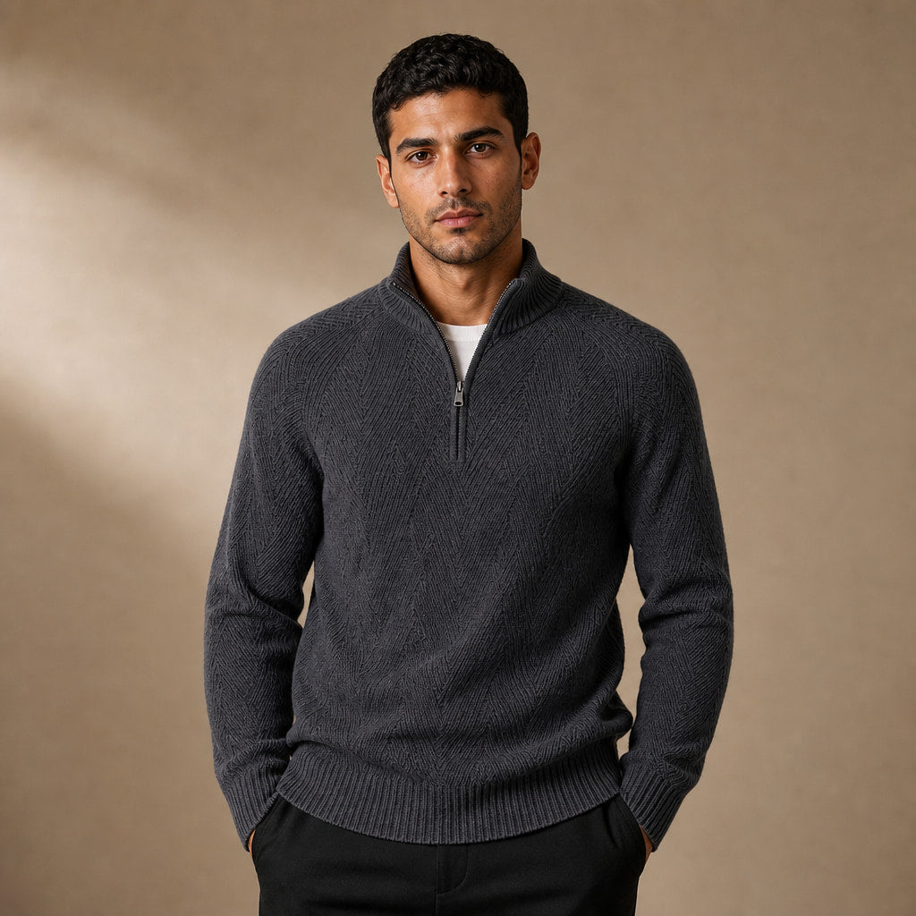 Quarter Zip Sweater Knit Pullover in Gray – Tarlano Premium Menswear