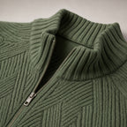 Quarter Zip Sweater Knit Pullover Green – Fabric and Detail Close-Up