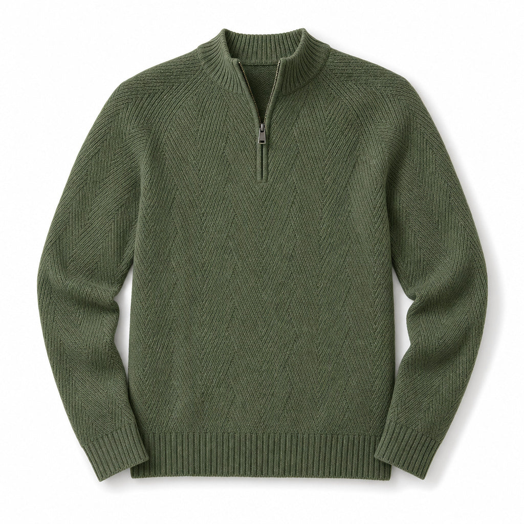 Quarter Zip Sweater Knit Pullover Green – Product Photo