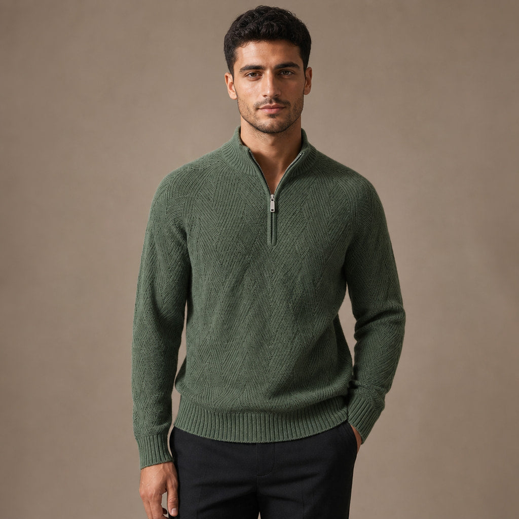 Quarter Zip Sweater Knit Pullover in Green – Tarlano Premium Menswear