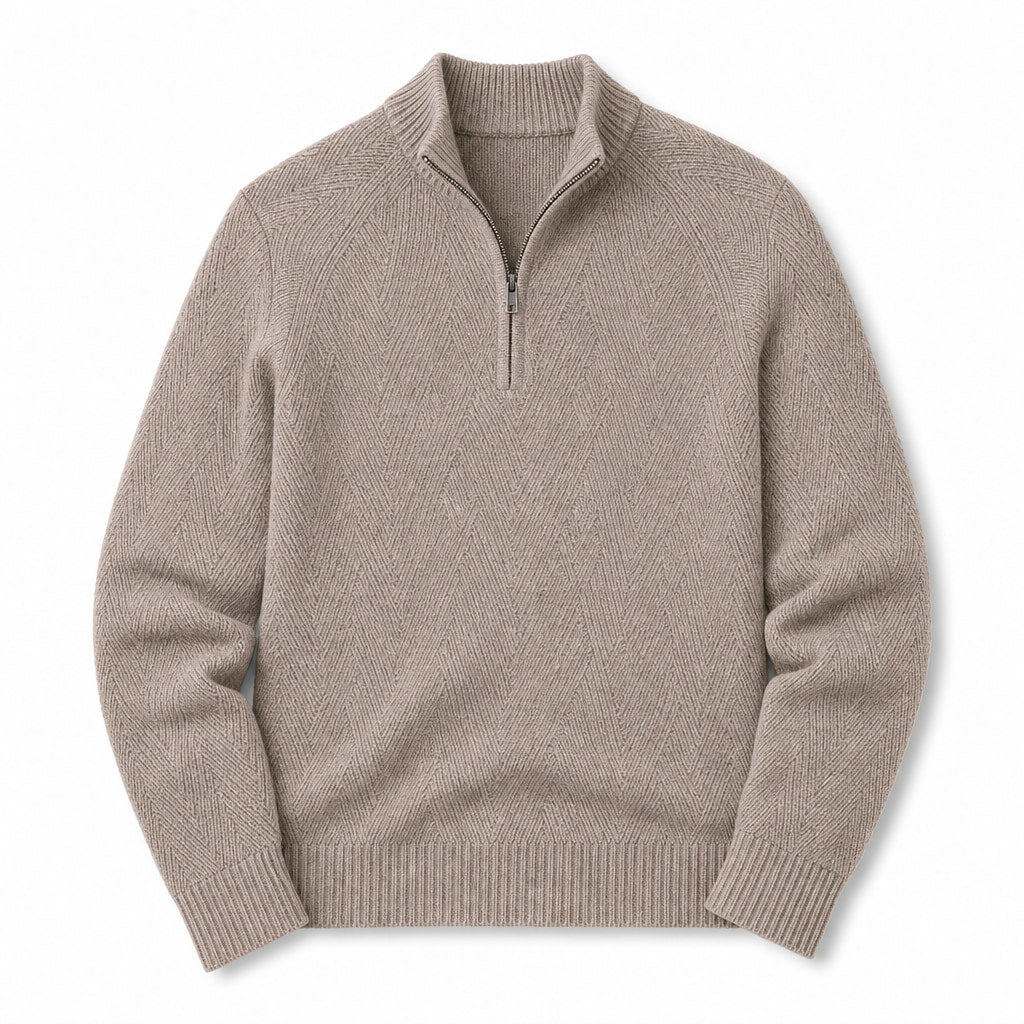 Quarter Zip Sweater Knit Pullover Khaki – Product Photo