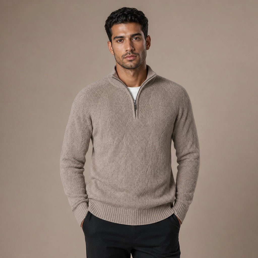 Quarter Zip Sweater Knit Pullover in Khaki – Tarlano Premium Menswear