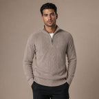 Quarter Zip Sweater Knit Pullover in Khaki – Tarlano Premium Menswear