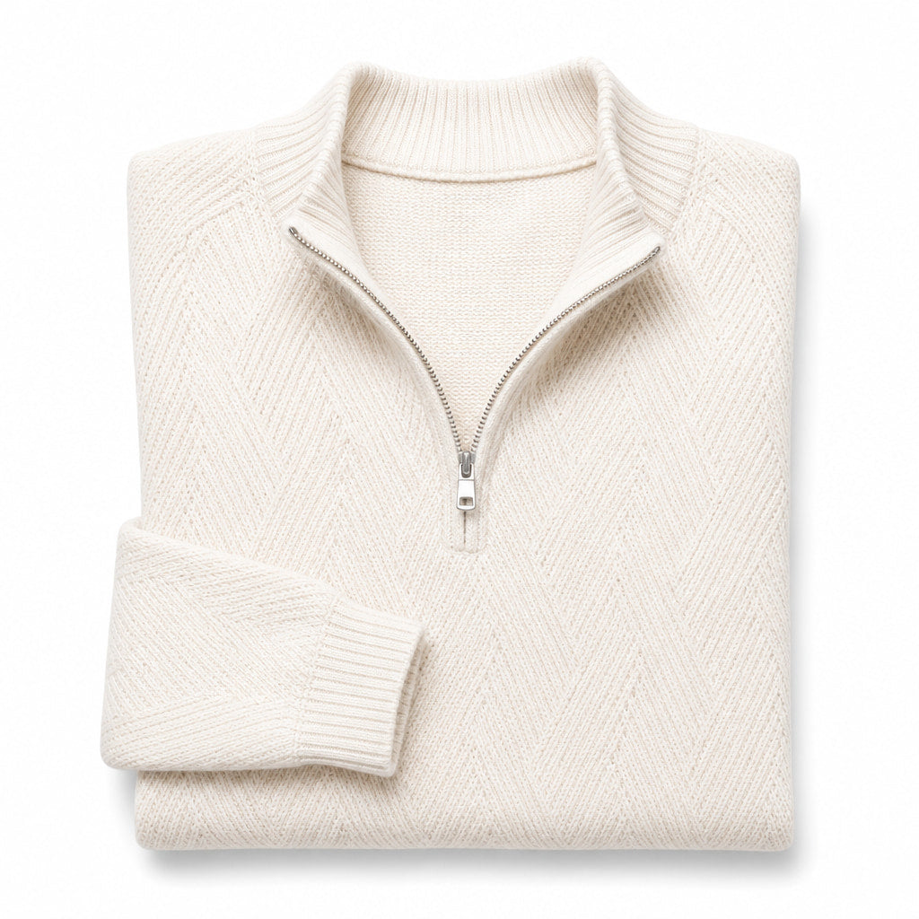 Quarter Zip Sweater Knit Pullover White – Product Photo