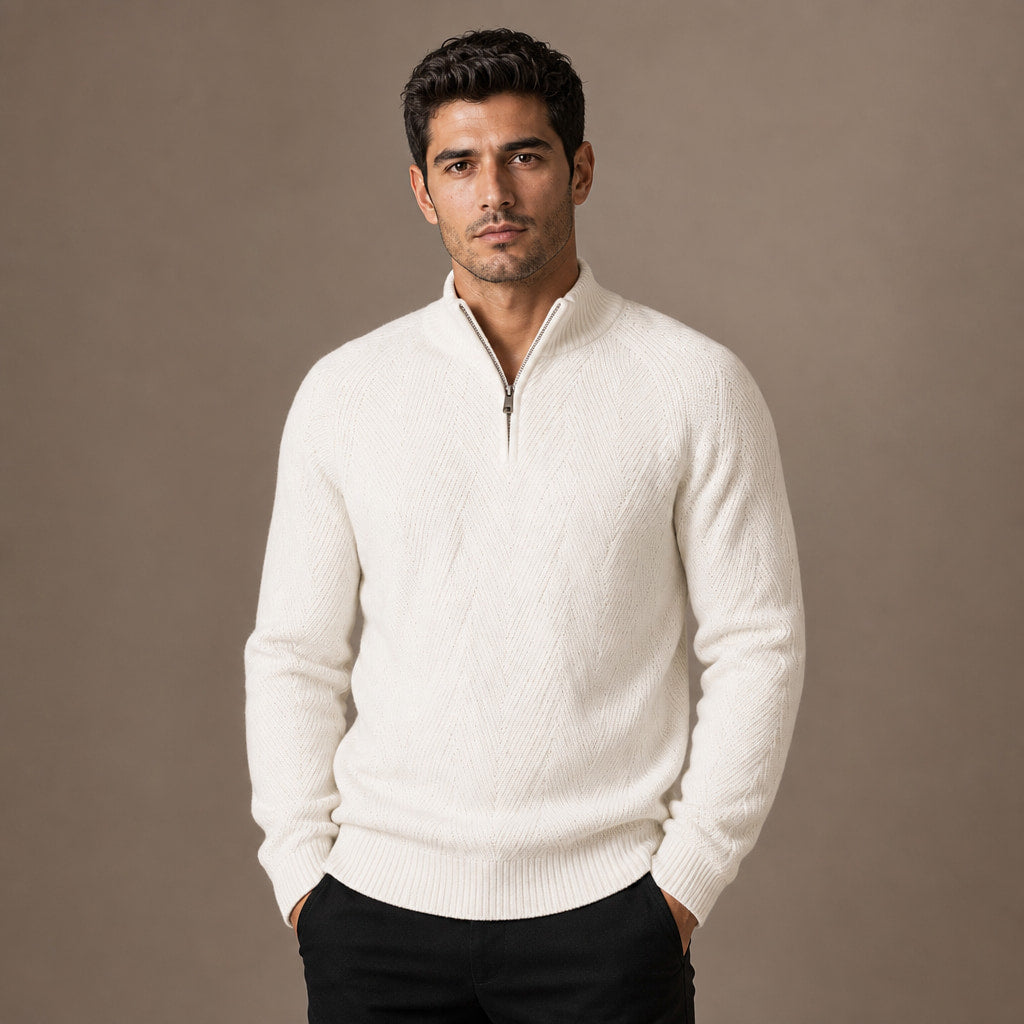 Quarter Zip Sweater Knit Pullover in White – Tarlano Premium Menswear