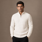 Quarter Zip Sweater Knit Pullover in White – Tarlano Premium Menswear