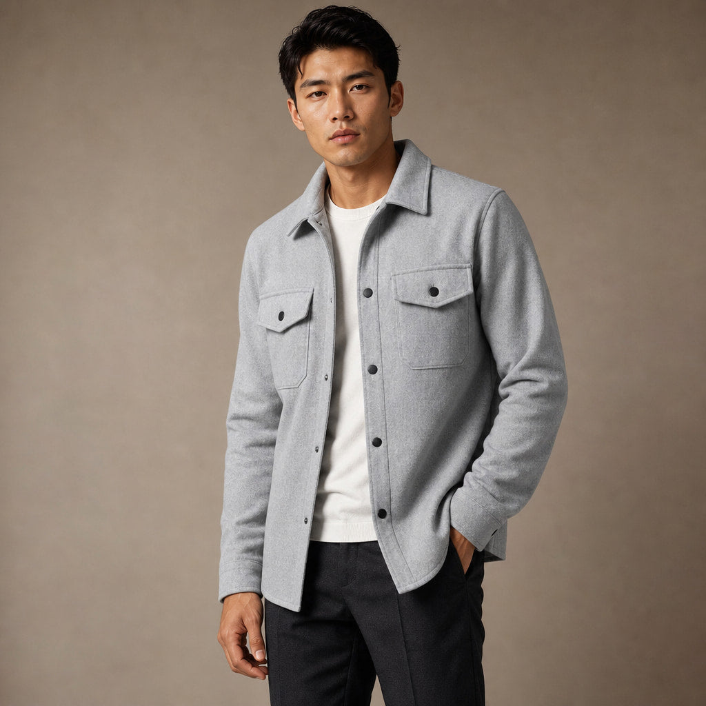 Overshirt Jacket Brushed Relaxed Fit Gray – Side Angle View