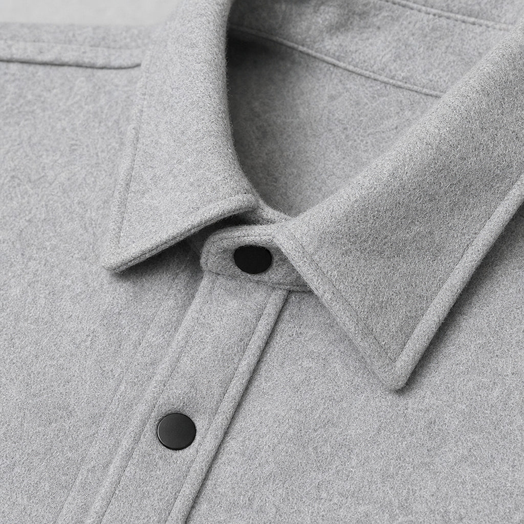 Overshirt Jacket Brushed Relaxed Fit Gray – Fabric and Detail Close-Up