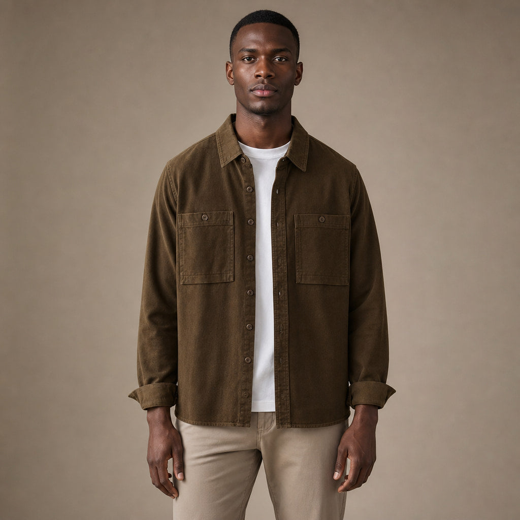 Overshirt Cotton Relaxed Fit Double Chest Pocket in Espresso – Tarlano Premium Menswear