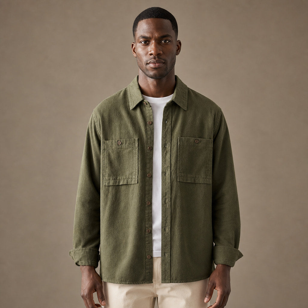 Overshirt Cotton Relaxed Fit Double Chest Pocket in Olive – Tarlano Premium Menswear