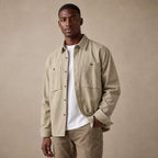 Overshirt Cotton Relaxed Fit Double Chest Pocket Sandstone – Side Angle View