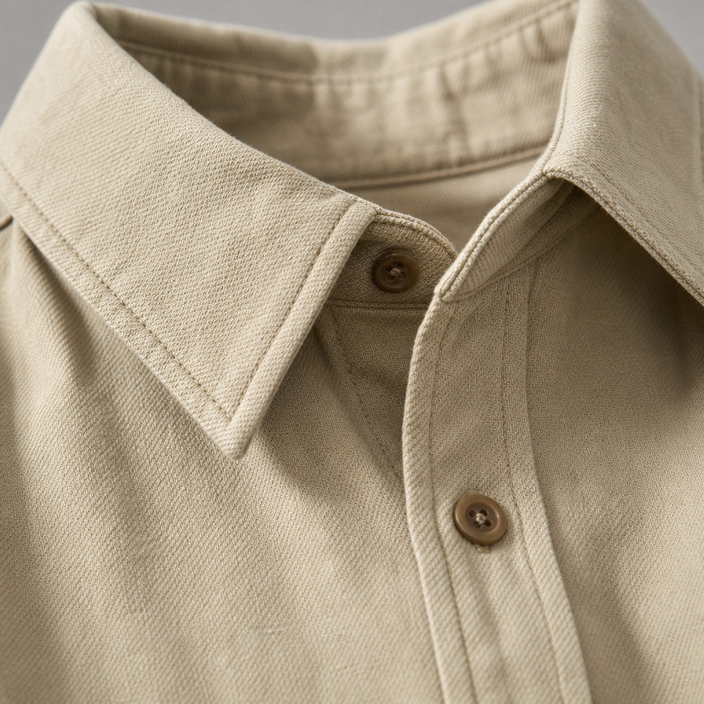 Overshirt Cotton Relaxed Fit Double Chest Pocket Sandstone – Fabric and Detail Close-Up