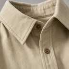 Overshirt Cotton Relaxed Fit Double Chest Pocket Sandstone – Fabric and Detail Close-Up