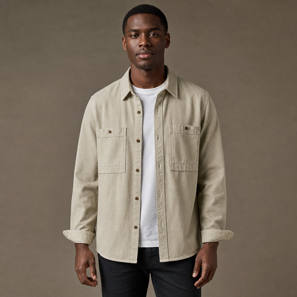 Overshirt Cotton Relaxed Fit Double Chest Pocket in Sandstone – Tarlano Premium Menswear
