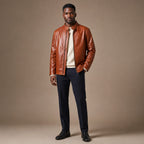 Blockbeat Reddish Brown Leather Biker Jacket Brown – Full Look