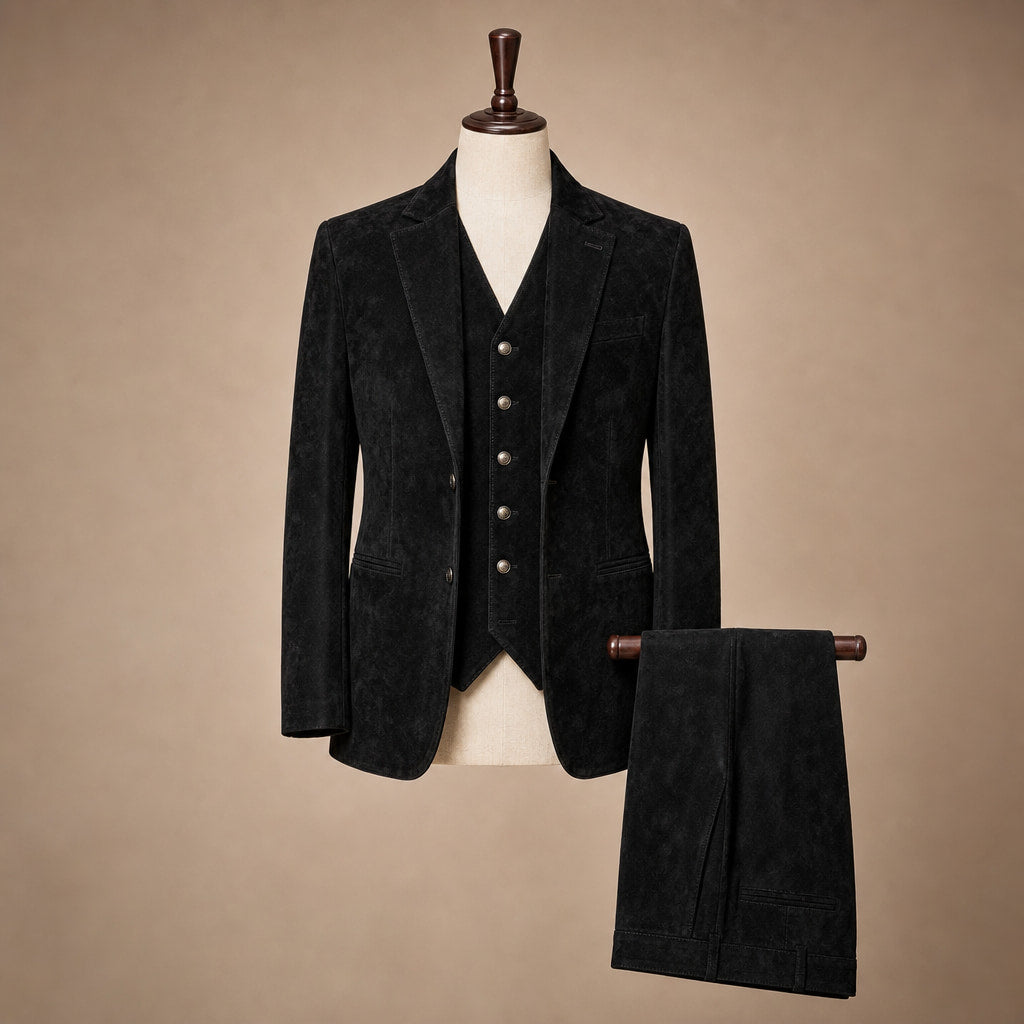 Waistcoat Suede Five Button Black – Product Photo