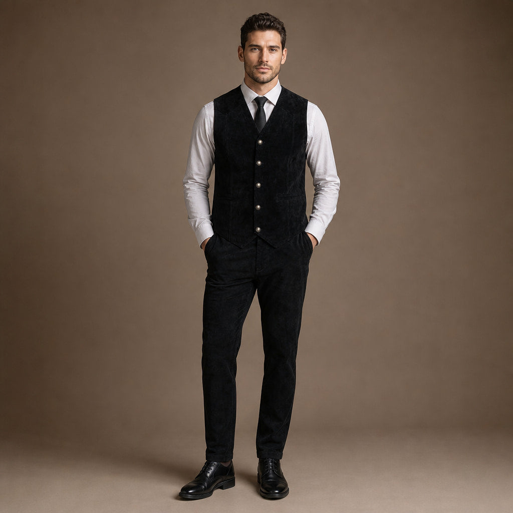 Waistcoat Suede Five Button in Black – Tarlano Premium Menswear